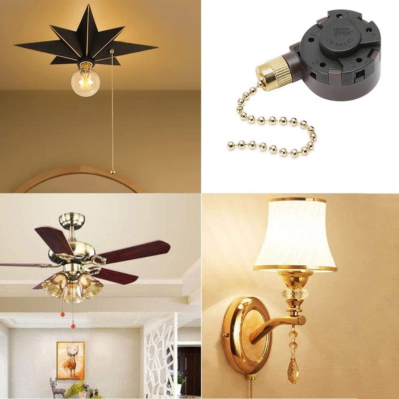 Bsentster Ceiling Fan Switch Zing Ear ZE-268S5, 4 Speed 5 Wire Switch Ceiling Fan Light Replacement Speed Control, Compatible with Hunter Ceiling Fan(Brass Pull Chain) - Image 5